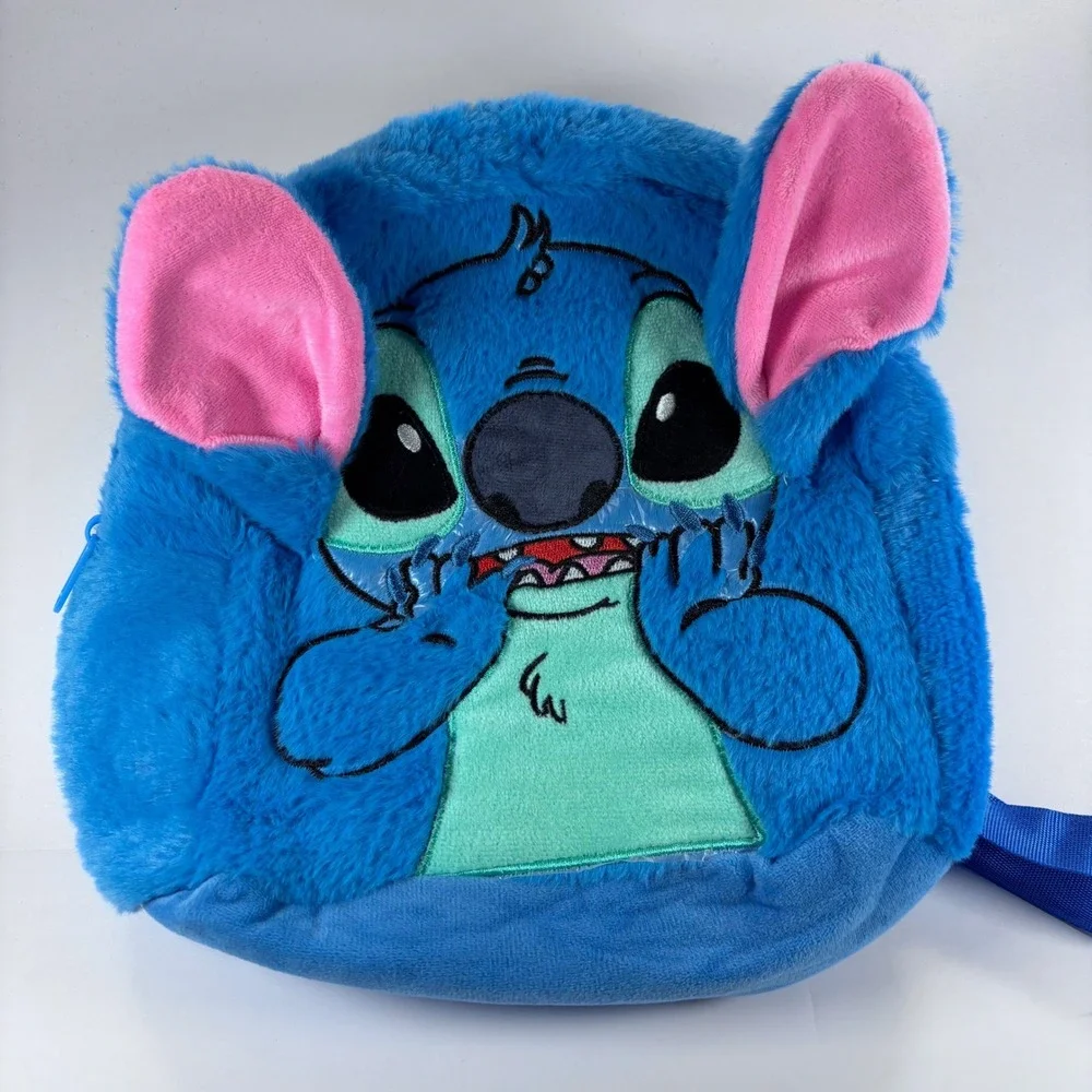 Disney Lilo & Stitch‎ Plush Mini Backpack Blue Fuzzy Embroidered Face Ears